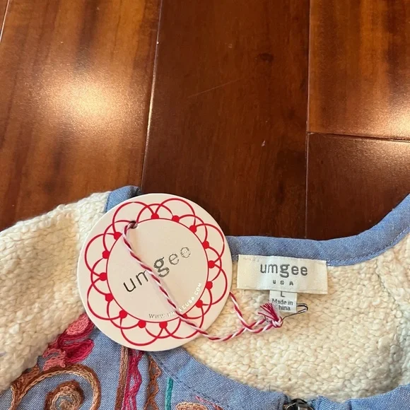 New NWT Umgee Blue Teddy Jacket‎ Bomber Embroidered Boho Sweater Knit Size Large - Picture 2 of 8